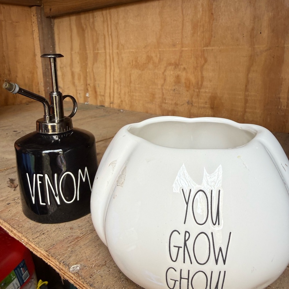 Rae Dunn Black and White Planter and Mister Set